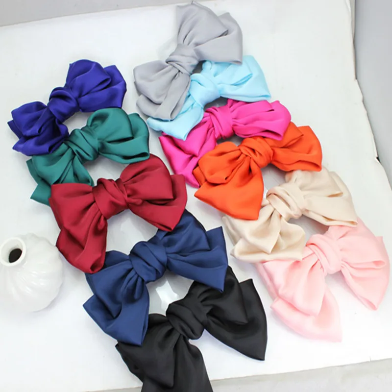 Новая качественная однотонная большая шелковая заколка-бабочка, 3 уровня, заколки для волос для девочек, шифоновые атласные заколки для волос, аксессуары для волос