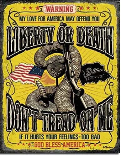 

Liberty Or Death Gadsden God Bless America Tin Collectible Sign