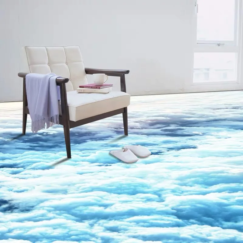 Custom PVC Waterproof Blue Sky White Clouds Floor Wallpaper Murals Home Decor for athroom Kitchen 3D Sticker Backdrop | Обустройство