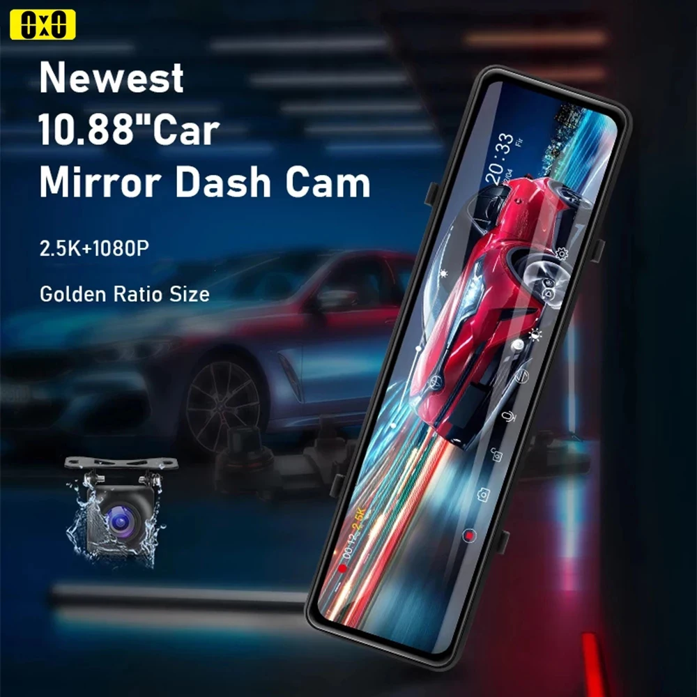 

2K видеорегистратор с зеркалом заднего вида с камерой в автомобиле зеркало заднего вида 2 в 1 видеорегистратор 11 дюймов IPS экран зеркало черны...