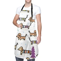 cute dachshund puppy dog with trees adjustable apron with pockets for women men chef kitchen cooking bbq grilling