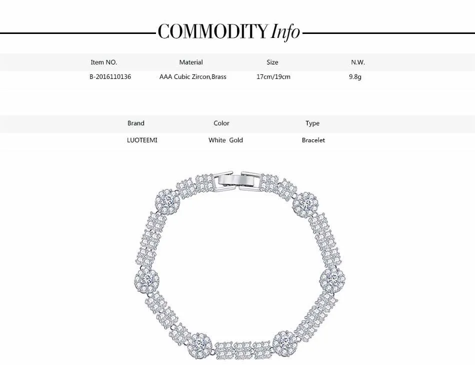 LUOTEEMI Модный классический стиль новый уникальный белый золотой цвет браслеты и