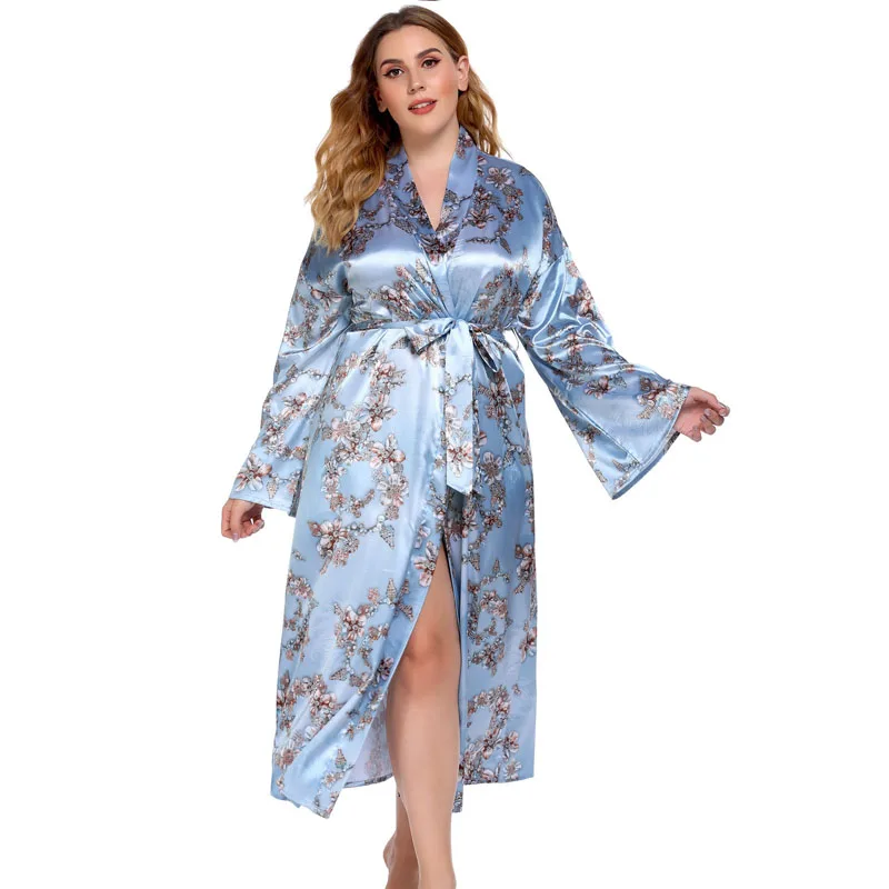 

Fashion Women's Faux Silk Robe 2021 New Plus Size Bathrobe Elegant Casual Sexy Ladies Night Robe Printing Dressing Gowns MA70049