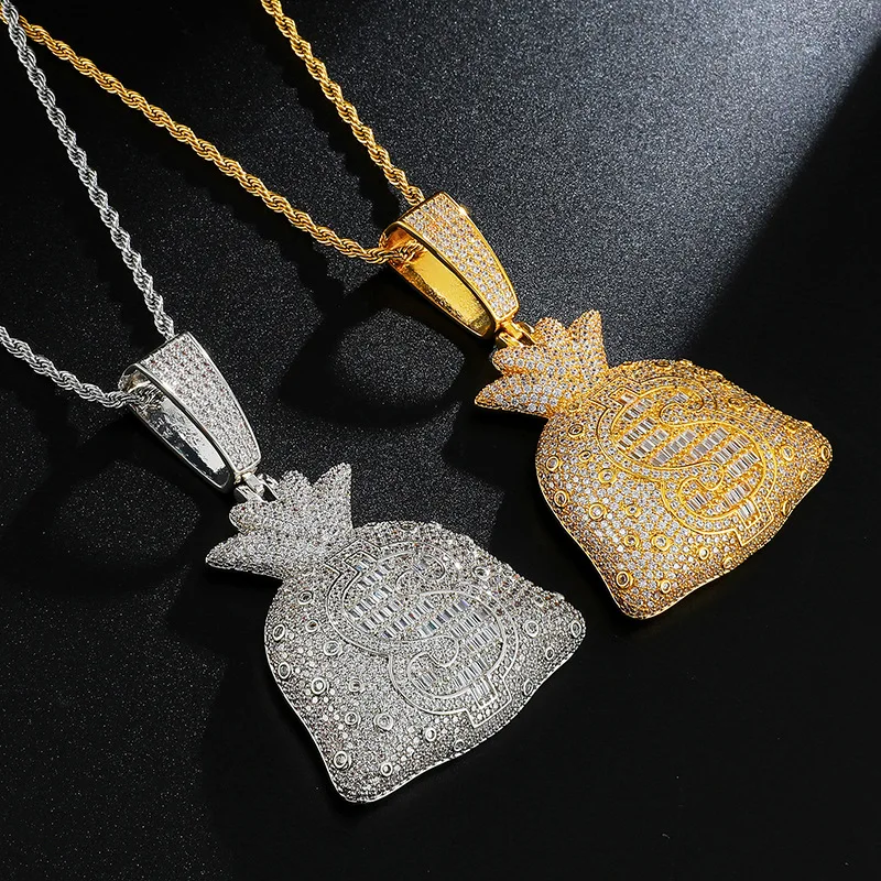 Мужские ожерелья в стиле хип хоп с подвеской виде сумки для денег модное ожерелье