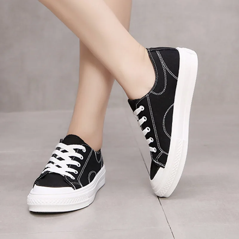 Большие размеры женские кроссовки повседневная обувь на шнуровке Тканевая