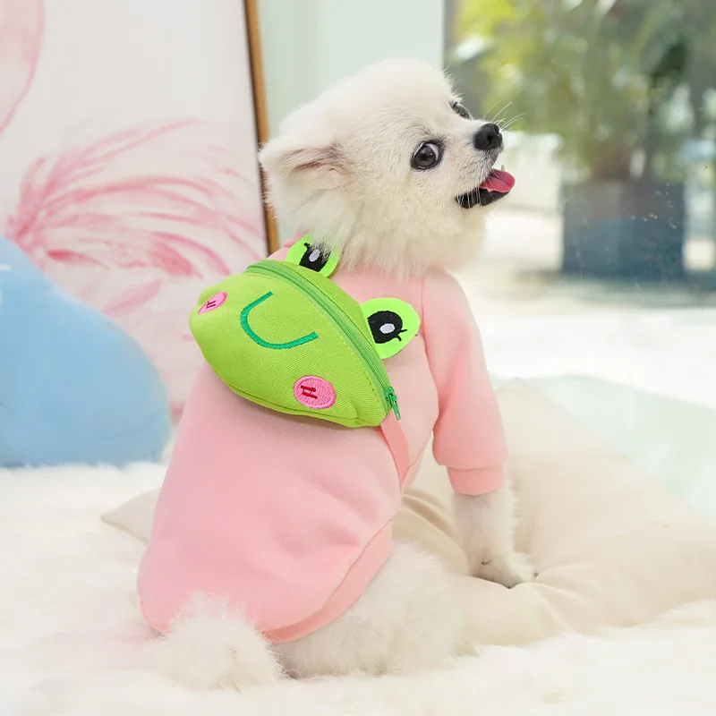 Pet clothes dog cat messenger bag zipper cute puppy autumn and winter yellow bear frog warm pet supplies | Дом и сад