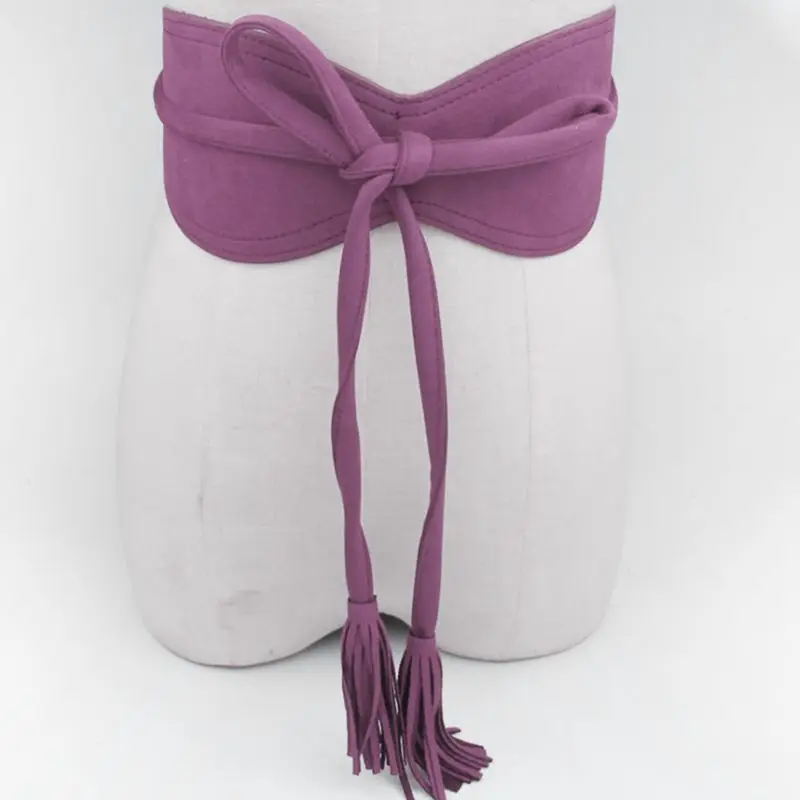 

Classy Women Waist Belt Stretch Buckle Bow Wide PU Leather Elastic Slimming Lace Up Waistband Corset Tie Belt