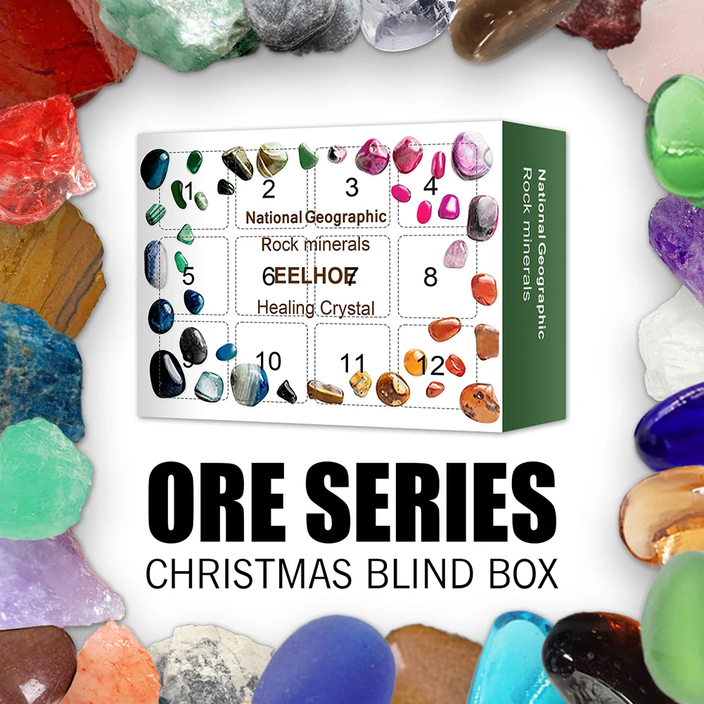 

24pcs Christmas Stones Blind Box Ore Minerals Gemstone Collection Ornament Kids Surprise Gifts for Home Decoration Crafts