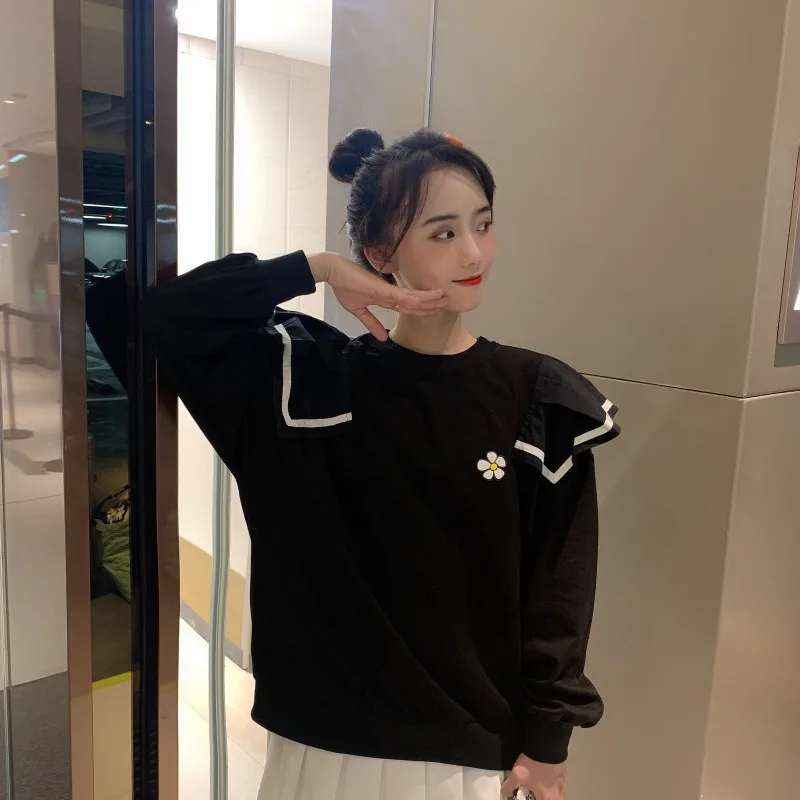 

loose Korean style full loose white sweet Korean style new Spring autumn Women's Clothing ladies tops fashion brand Sweatshirts