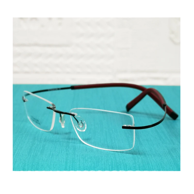promotion LT754 ultra bendable hingeless pure titanium rimless IP vacuum color coating rectangle simple type precription glasses |