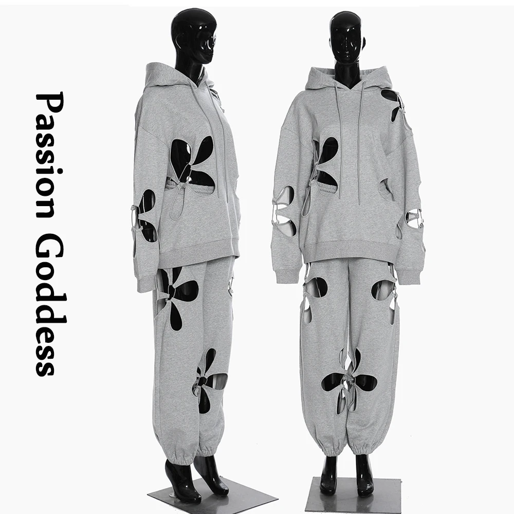 Женские спортивные костюмы из 2 предметов толстовка с вырезом в виде лепестков