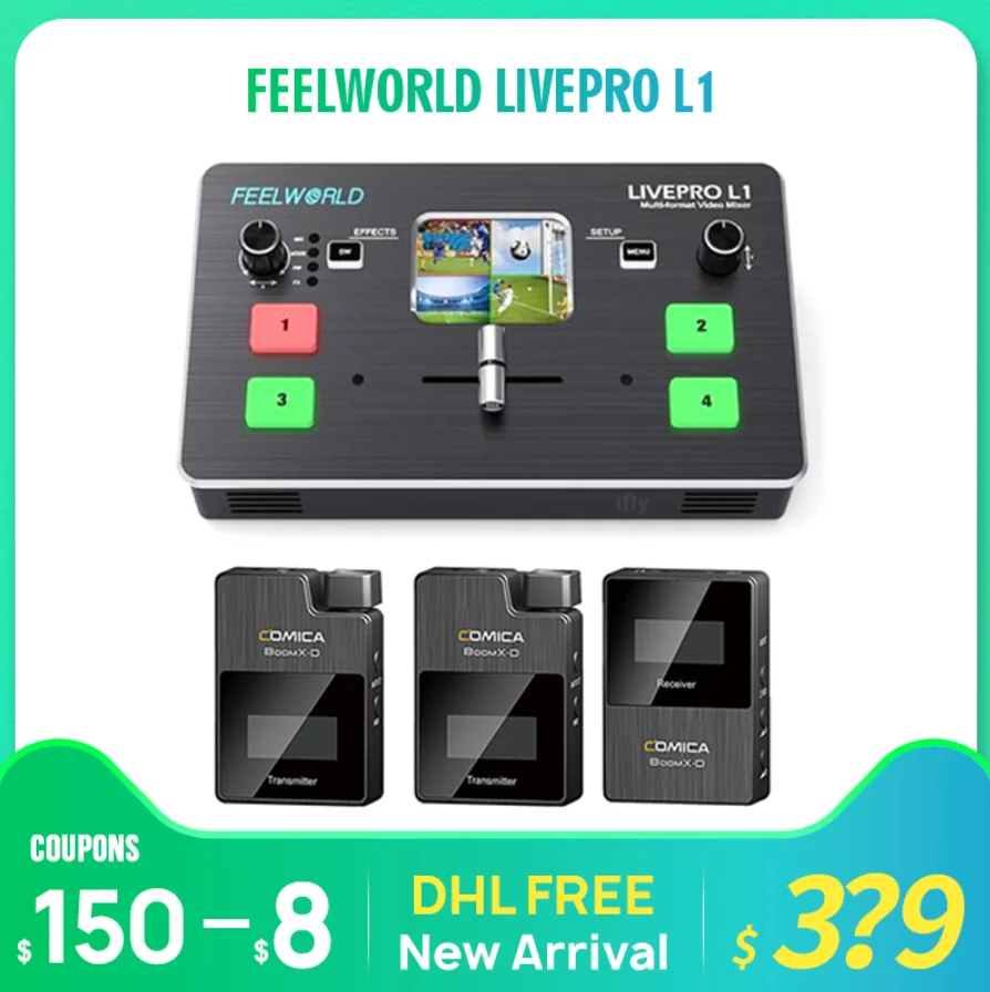 Микшер FEELWORLD LIVEPRO L1 многоформатный смеситель для видеосъемки 4 кабеля HDMI