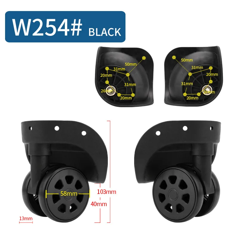 Factory Direct Sale Luggage Wheel Repair Parts Makeup Trolley Luggage Replacement Casters Accessories Parts Black Swivel Casters