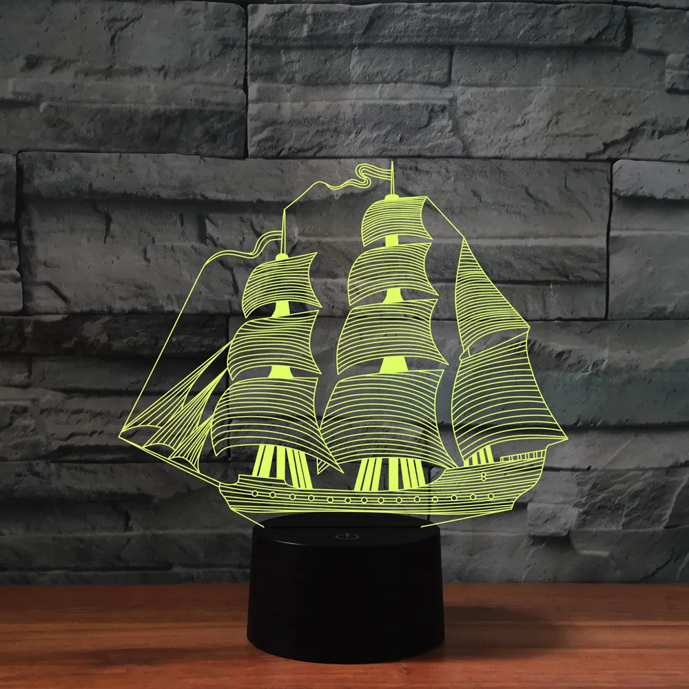 [Seven Neon] парусная лодка корабль яхта акриловая 7 цветов настольная лампа 3D новинка