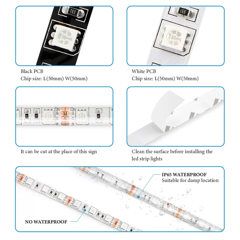 Светодиодная лента RGB 5050 SMD 5/10 м 12 В постоянного тока 60 светодиодов/м - купить по
