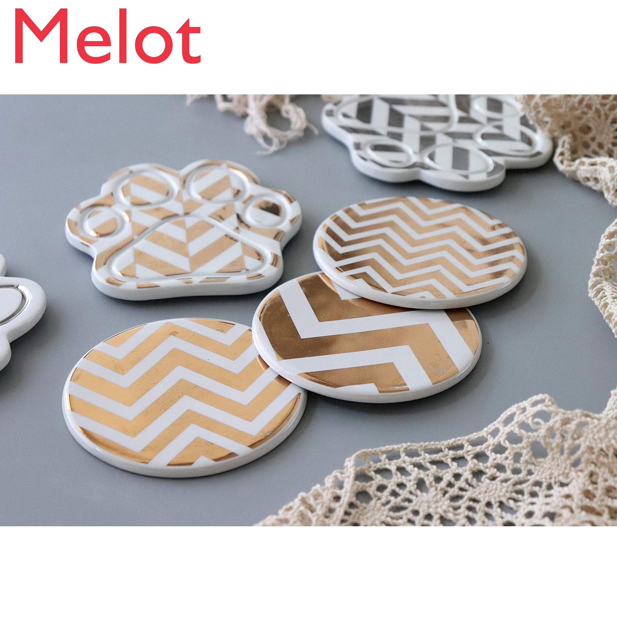 

Hand-Painted Simple Personalized Creative Ceramic Home Coaster round Wave Cat's Paw Insulation Table Mat Cup Mat Spoon Holder