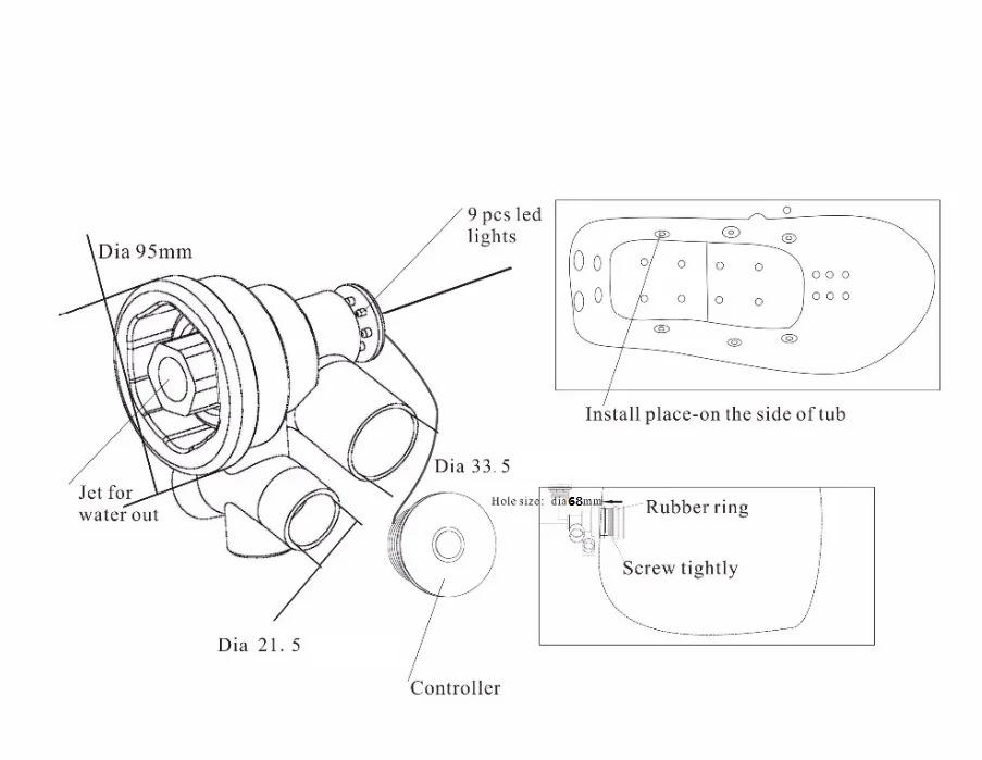 10 шт. buit-in водонепроницаемый ip44 RGB светодиодный подводный горячая спа-Ванна светильник с водомётом/струями с светодиодный лампой с 1 подсветка для ПК контроллер