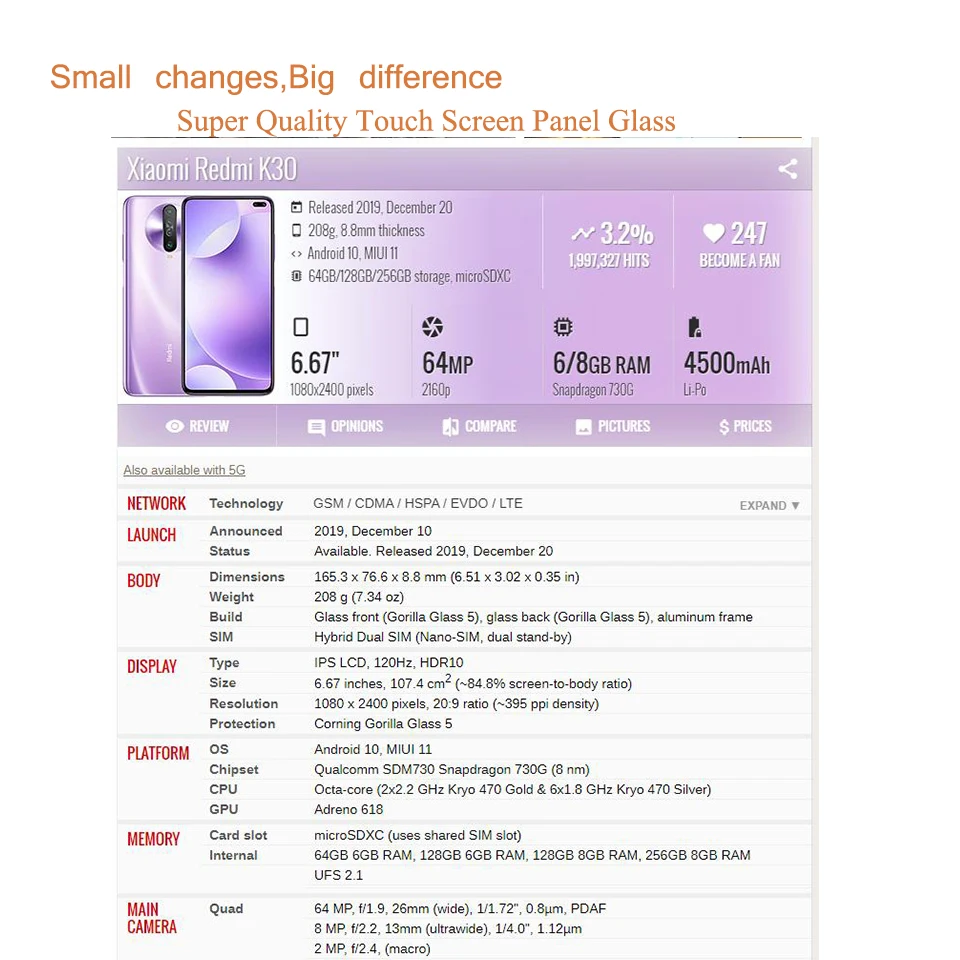 10pcslot for xiaomi redmi k30 pro touch screen panel front outer glass lens for xiaomi poco f2 pro lcd glass front with oca free global shipping