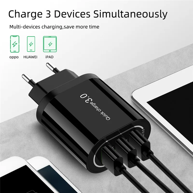 18 Вт Быстрая зарядка 3,0 USB зарядное устройство 3 порта QC3.0 Быстрая зарядка для iPhone 11 11Pro Max samsung S10 huawei P30 настенное зарядное устройство адаптер