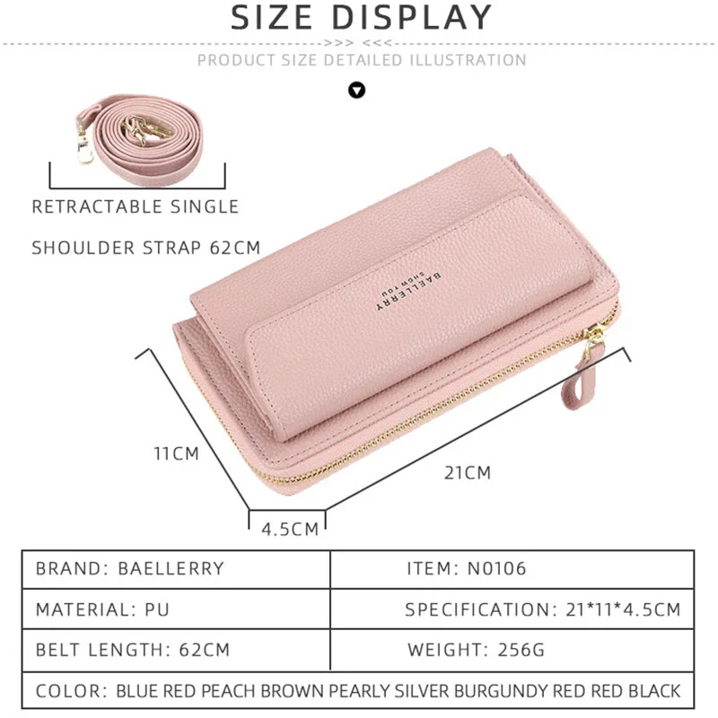 

Baellerry Korean Version Casual Ladies Wallet Solid Mid-length Soft Leather Zipper Diagonal Bag Large-capacity Crossbody Purse