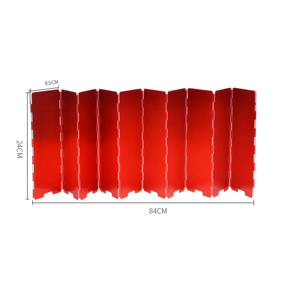 

10 Plates Windscreen Barbecue Folding Stove Wind Screen Oxidation Aluminum Alloy Windshield for Camping Picnic (Red)