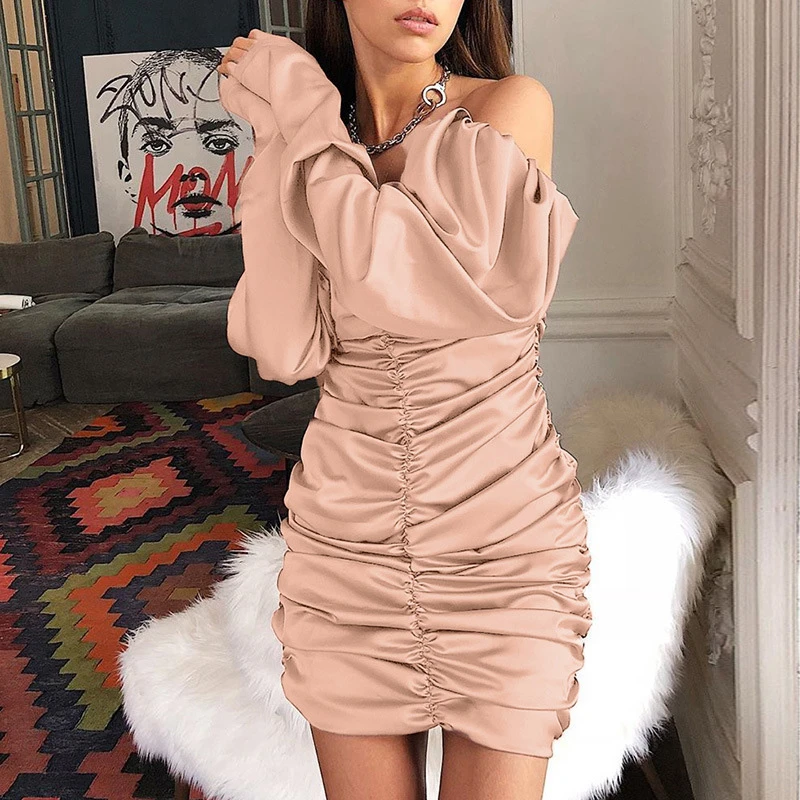 Женское плиссированное платье COSYGAL облегающее однотонное офисное мини с