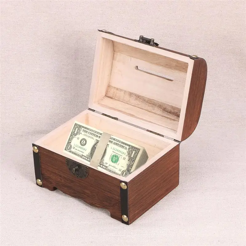 

Vintage Treasure Storage Box Piggy Bank Organizer Saving Box Case with Lock for Home money saving box money