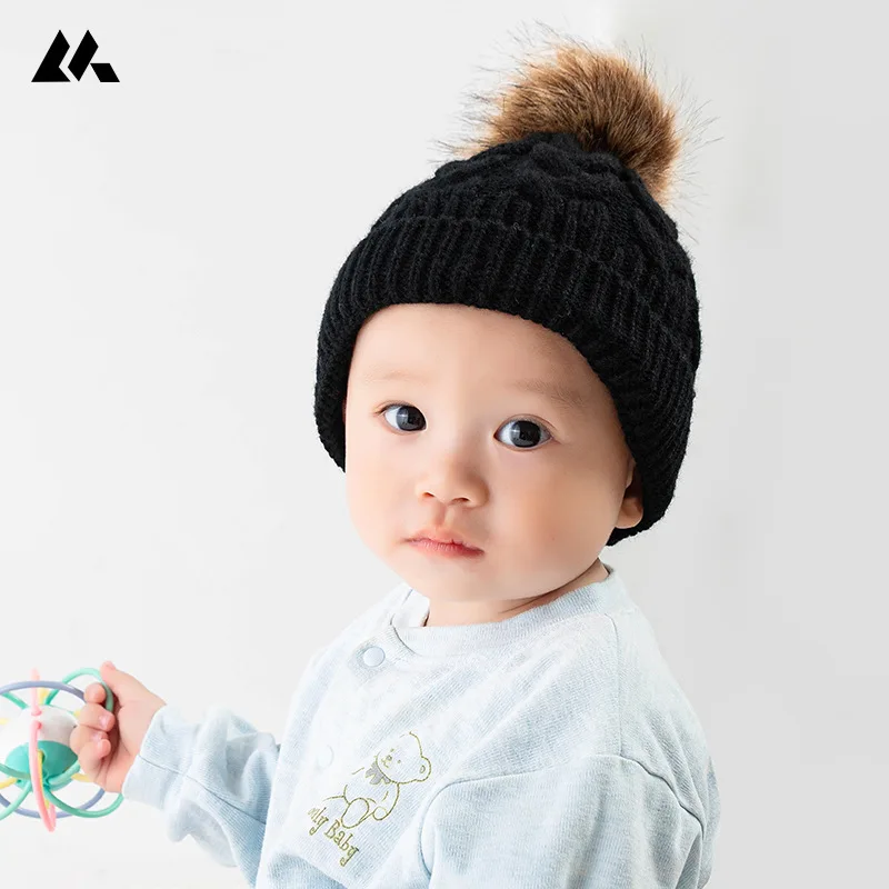 

Winter Children Hat Baby Big HairballThicken Wool Cap Fashion Keep Warm Boy Girl Knitted Hat Soft High Quality Windproof Kid Hat