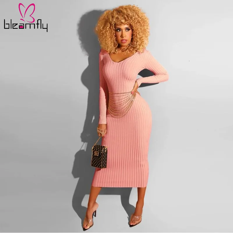 Сексуальное облегающее платье миди с глубоким v образным вырезом женская одежда