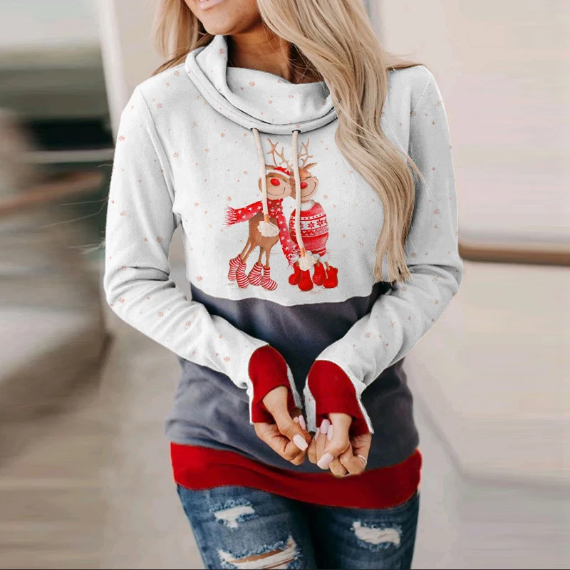 

New Christmas Cartoon Theme Print Women Sweatshirt Casual O Neck Hatless Long Sleeve Tops Spring Autumn Lady Hedging Sweatshirts