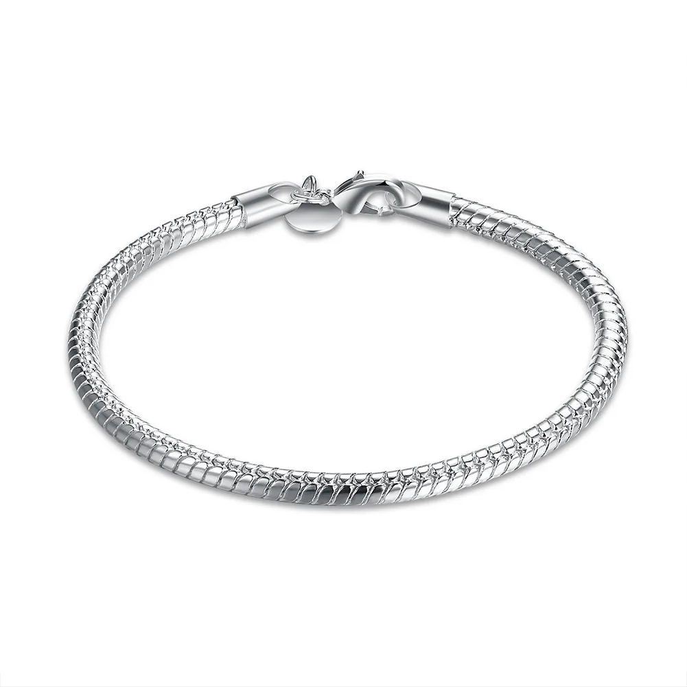 

Silver Plated Lobster Clasp 4mm 20cm Snake Chain Bracelet Suitable for Attractive Women Wedding Engagement Jewelry Gifts