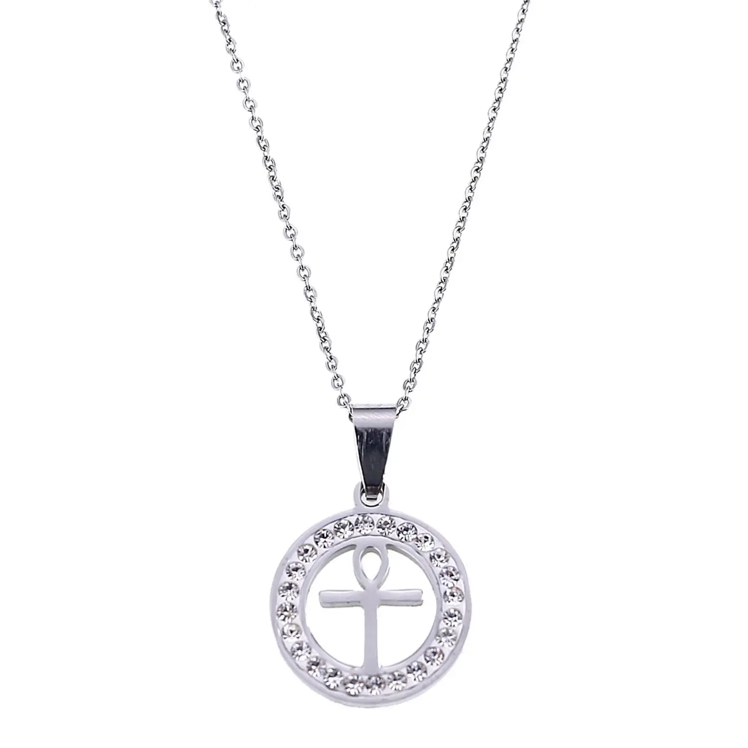Серебряный Цвет Египетский крест кулон ожерелье для женщин круглые ювелирные
