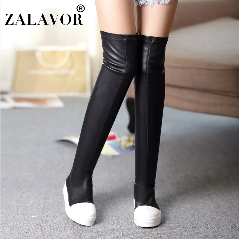 Женские повседневные ботфорты ZALAVOR высокие эластичные сапоги на низком каблуке