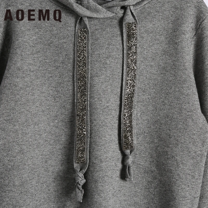 AOEMQ Повседневный свитер 4 однотонных цвета осенний спортивный с капюшоном