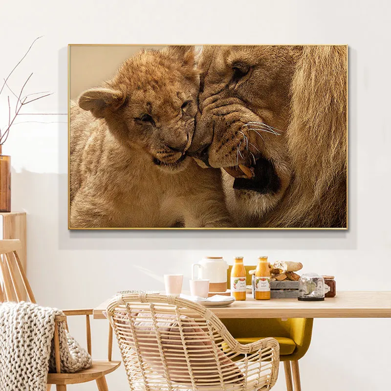 

Afrian Lions Mother And Baby Oil Painting on Canvas Scandinavian Posters and Prints Cuadros Wall Art Pictures For Living Room