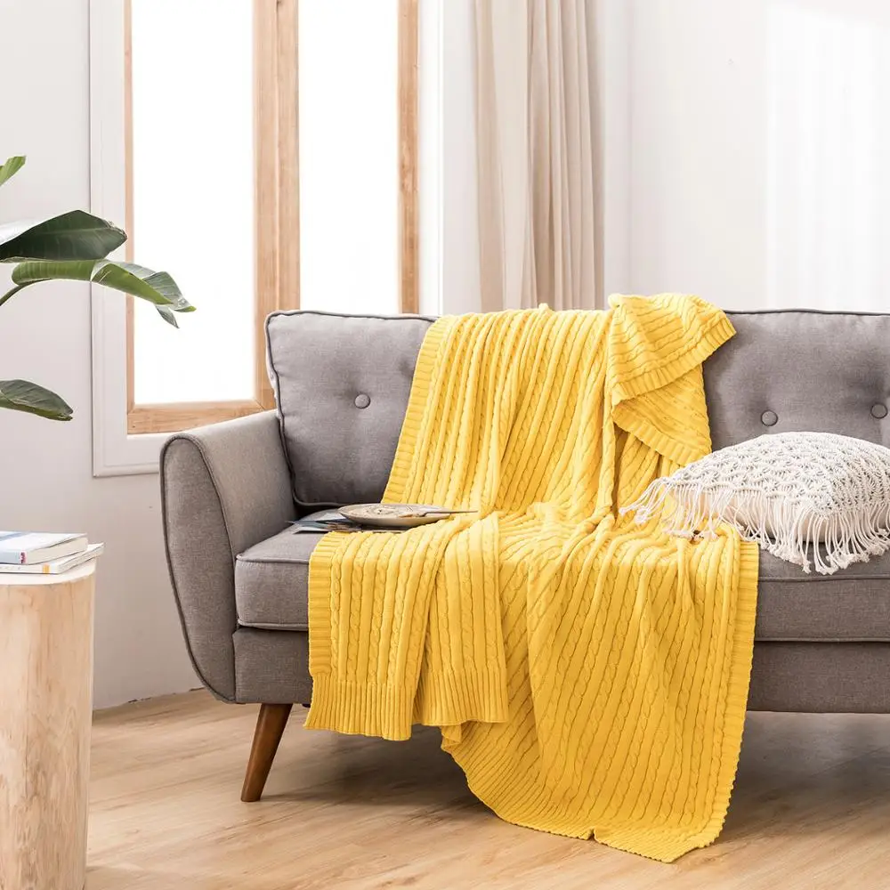 値段 無地ニットソファ敷物ピンクグレー青、緑、黄色子供の寝室のベッド椅子ソフト厚みスロー旅行オフィス昼寝毛布