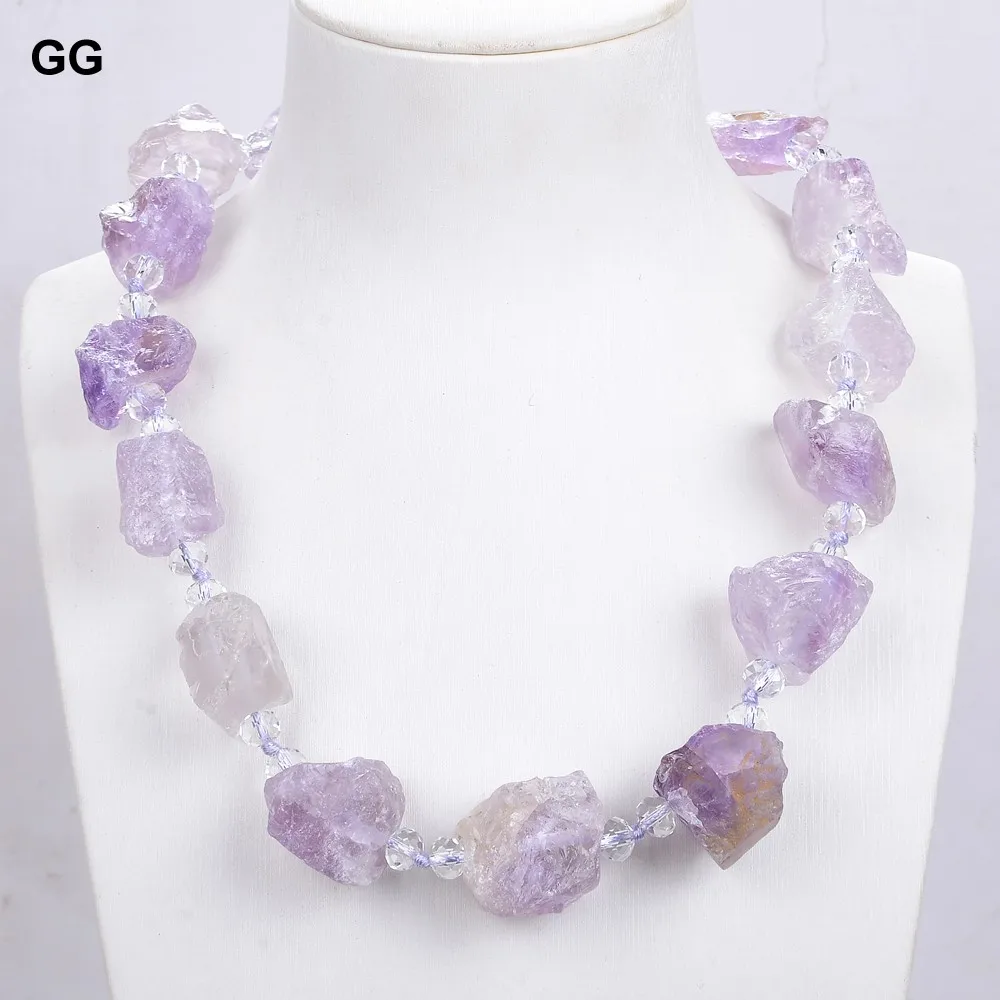 

Ювелирные изделия GuaiGuai 21 "Натуральное Фиолетовый аметистовый камень грубое ожерелье с кристаллами для женщин