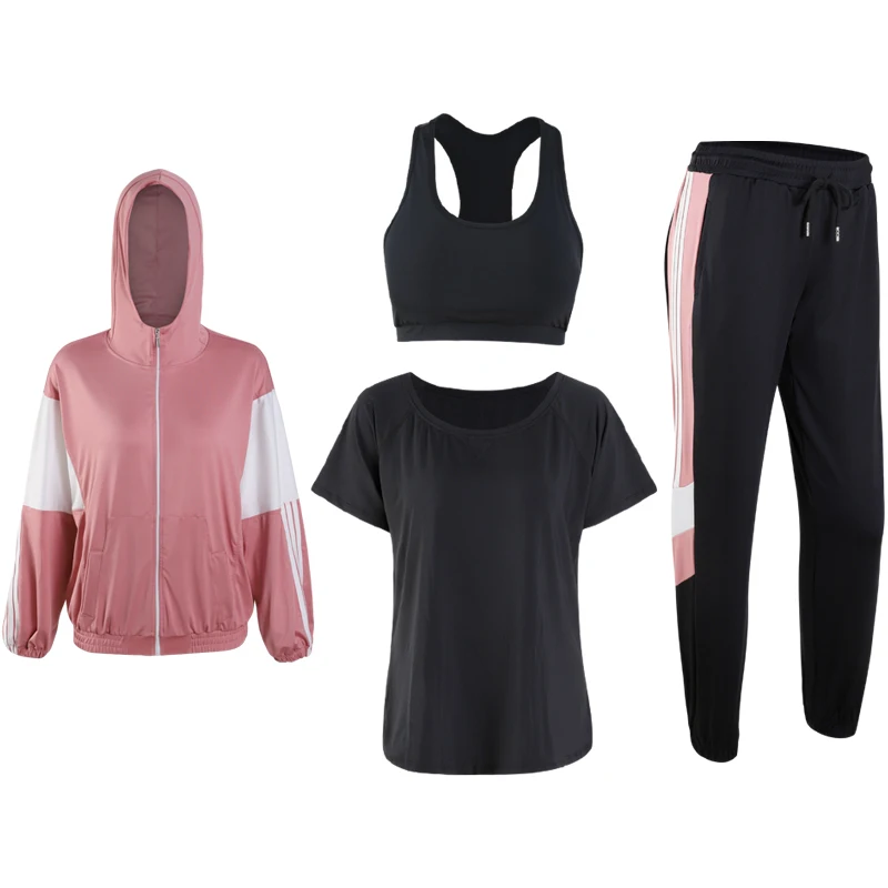 Женский комплект для фитнеса и йоги 4 в 1 бюстгальтер черные спортивные штаны