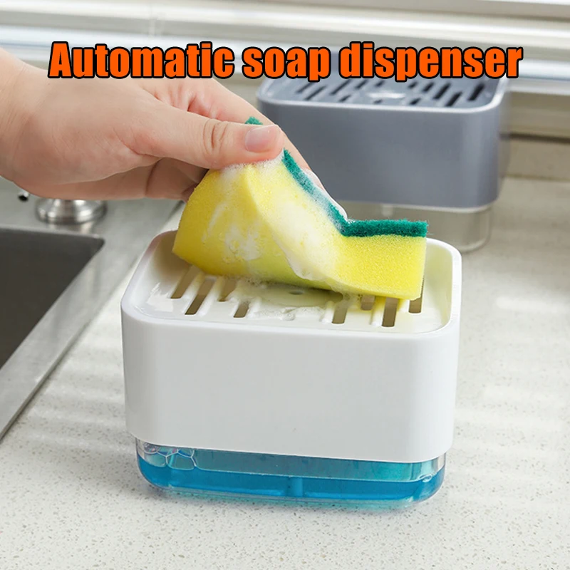 

Kitchen Automatic Liquid Soap Dispenser Box Press-type Scouring Pad Sponge Holder Soap Dispenser Case He