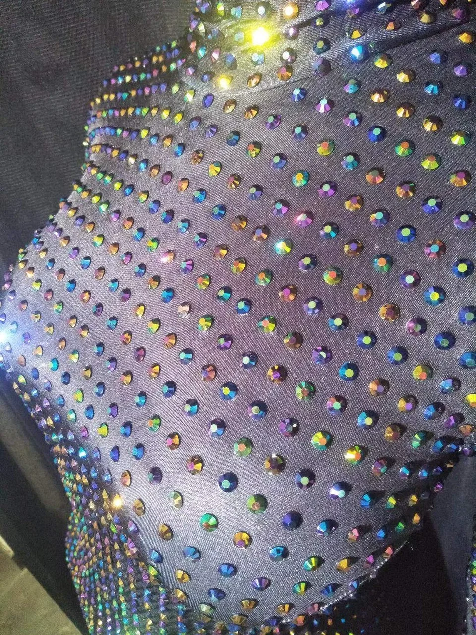 

Sparkly Multicolour Rhinestone Jumpsuit Tight Fitting Black Outfit Wpmen Birthday Party Dress Beading Rompers Singer Dancer Wear