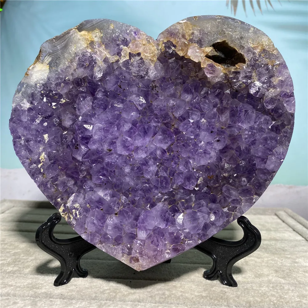 

Amethyst Heart Natural Stones Crystals Agate Geode Minerals Specimen Spiritual Reiki Wicca Living Ornaments For Home Decoation