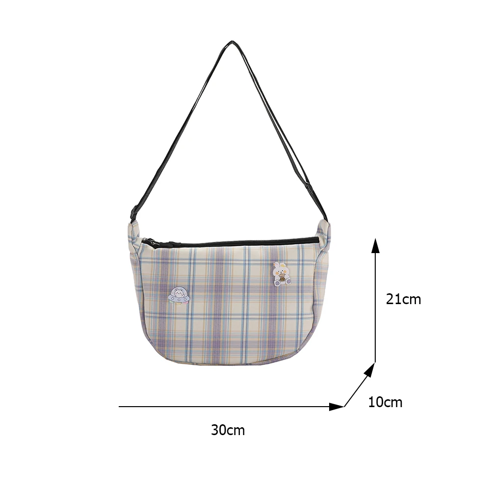 

Vintage Women Plaid Printing Canvas Shoulder Crossbody Bags Casual All-match Messenger Bag For Ladies Cartoon Pin Small Handbags