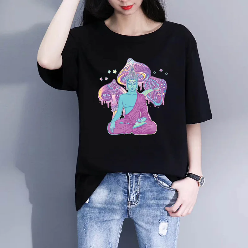 Забавная женская футболка с коротким рукавом принтом и круглым вырезом для