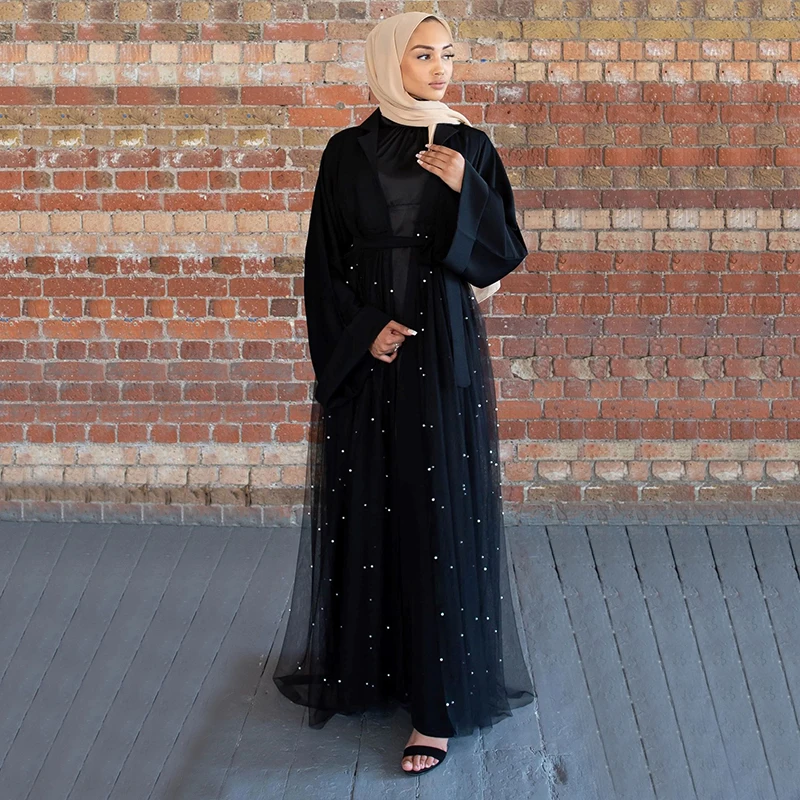 Женское кружевное кимоно Siskakia элегантное с бисером открытым передом одежда в