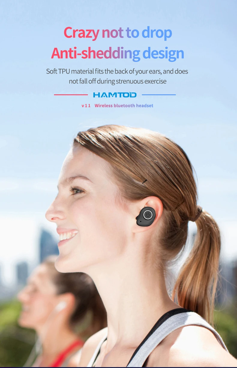 HAMTOD TWS V11 bluetooth 5 0 беспроводные наушники гарнитура спортивные с микрофоном для iPhone