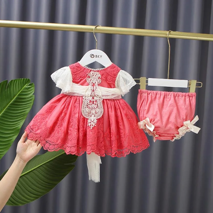 

Baby Girl Lolita Princess Dress Children Spanish Clothes Set Infants Red Clothing Toddler Birthday Dresses with Short Pants A425
