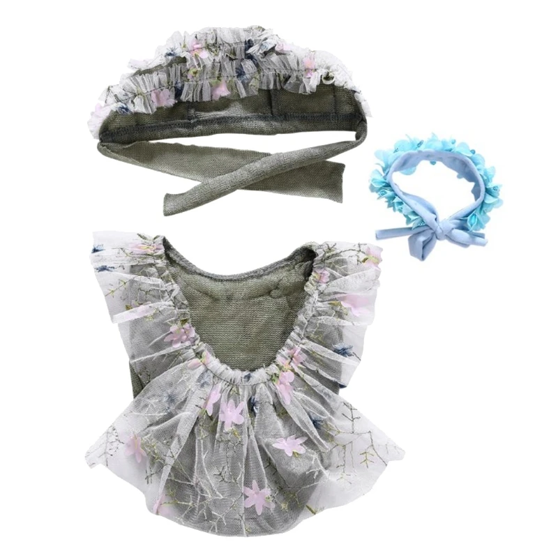 

4Pcs Newborn Photography Props Suit Lace Romper Hat Pillow Headband Set Knit Outfits Clothing Infants Shooting Gifts P15C