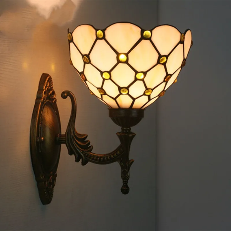 

Tiffany Color Glass Wall Lamp Retro Mediterranean Style European Bedroom Living Room Study Dining Room Balcony Aisle Wall Light