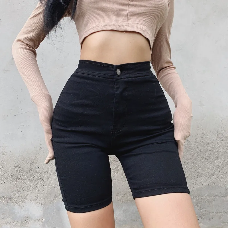 Шорты-бермуды женские джинсовые с завышенной талией | Женская одежда