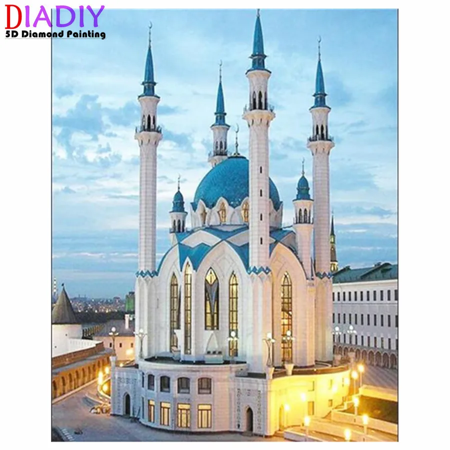

Искусственная живопись, пейзаж, алмазная вышивка, изображение мечети, стразы, строительство, мозаика, искусство, Настенный декор